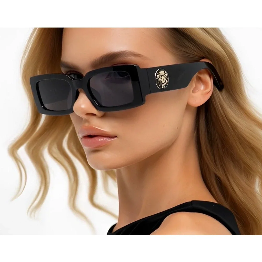 Sunglasses Square Dark Black Lens Women‎ Designer Outdoor Chic Eyeglasses Lentes